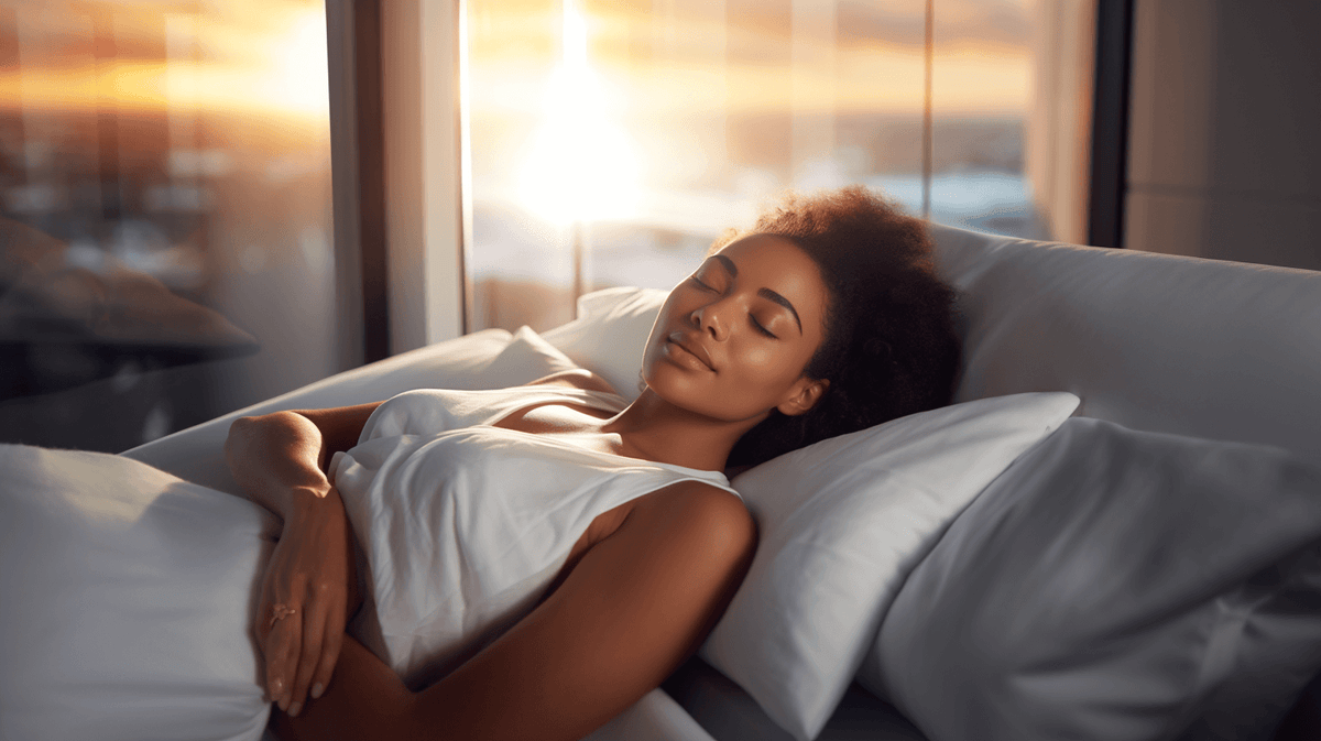 Woman sleeping peacefully on a Kingsdown mattress